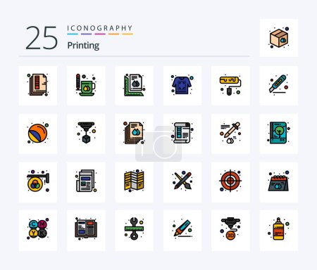 Illustration for Printing 25 Line Filled icon pack including shirt. print. mug. document. size - Royalty Free Image