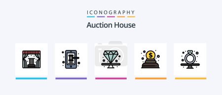 Téléchargez les illustrations : Auction Line Filled 5 Icon Pack Including mobile. donation. setting. charity. law. Creative Icons Design - en licence libre de droit
