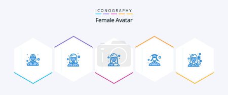 Illustration for Female Avatar 25 Blue icon pack including chemist. student. manager. graduation. web developer - Royalty Free Image