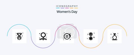 Téléchargez les illustrations : Womens Day Glyph 5 Icon Pack Including heart. solid. equality. mirror. bathroom - en licence libre de droit