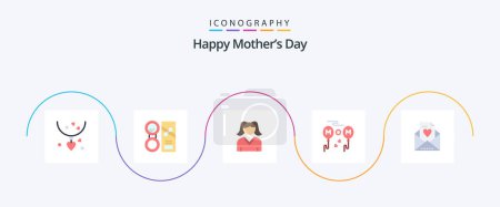 Téléchargez les illustrations : Happy Mothers Day Flat 5 Icon Pack Including love. fly. powder. love. balloons - en licence libre de droit