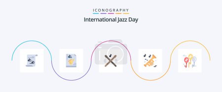 Illustration for International Jazz Day Flat 5 Icon Pack Including balloon. trumpet. saxophone. music. sticks - Royalty Free Image