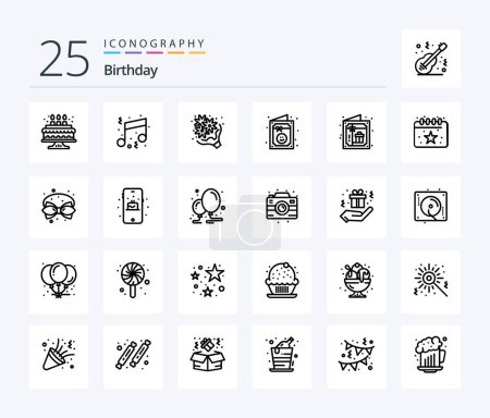 Illustration for Birthday 25 Line icon pack including birthday. invitation. birthday. celebration. romance - Royalty Free Image