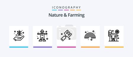 Téléchargez les illustrations : Nature And Farming Line 5 Icon Pack Including nature. tractor. farm. farming. agriculture. Creative Icons Design - en licence libre de droit