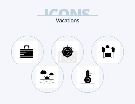 Illustration for Vacations Glyph Icon Pack 5 Icon Design. . ship wheel . ship . - Royalty Free Image