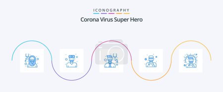 Ilustración de Corona Virus Super Hero Blue 5 Icon Pack Including health. health. male. male. covid doctor - Imagen libre de derechos