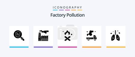 Téléchargez les illustrations : Factory Pollution Glyph 5 Icon Pack Including pollution. gas. fire. emission. automobile. Creative Icons Design - en licence libre de droit