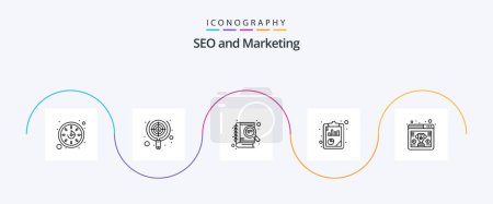 Illustration for Seo Line 5 Icon Pack Including awards. seo. case study. report. - Royalty Free Image