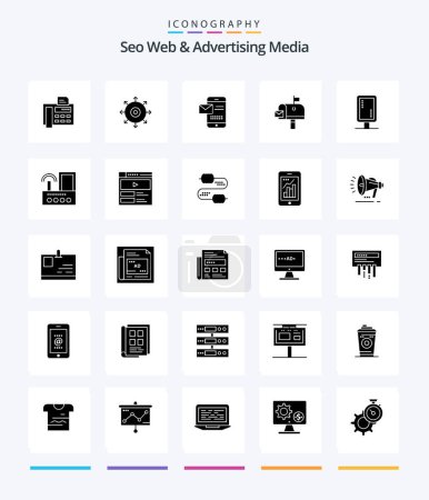 Ilustración de Creative Seo Web And Advertising Media 25 Glyph Solid Black icon pack  Such As board. mail box. mobile. post. receiving sms - Imagen libre de derechos