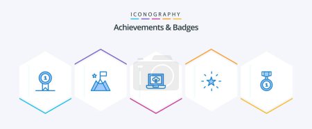 Ilustración de Achievements and Badges 25 Blue icon pack including position. badges. laptop. best. performance - Imagen libre de derechos