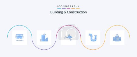 Téléchargez les illustrations : Building And Construction Blue 5 Icon Pack Including water. repair. real estate. plumber. construction - en licence libre de droit