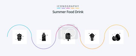 Téléchargez les illustrations : Summer Food Drink Glyph 5 Icon Pack Including fruit. meal. drink. ice cream. yogurt - en licence libre de droit