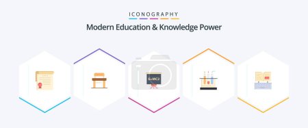 Téléchargez les illustrations : Modern Education And Knowledge Power 25 Flat icon pack including keyboard. medical. classroom . lab. tube - en licence libre de droit