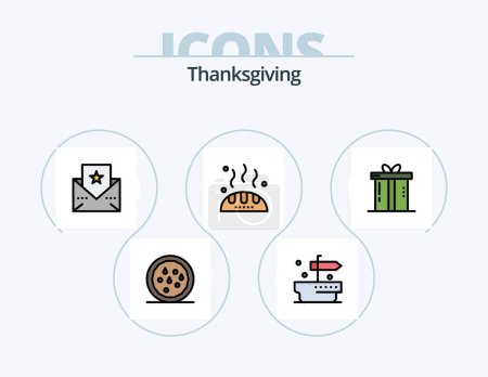 Téléchargez les illustrations : Thanks Giving Line Filled Icon Pack 5 Icon Design. thanksgiving. halloween. leaves. fruit. fork - en licence libre de droit