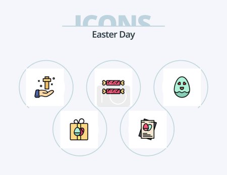 Ilustración de Easter Line Filled Icon Pack 5 Icon Design. bynny. easter. holiday. candy. rabbit - Imagen libre de derechos