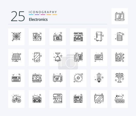 Ilustración de Electronics 25 Line icon pack including refrigerator. electronic device. photography. theater. home - Imagen libre de derechos