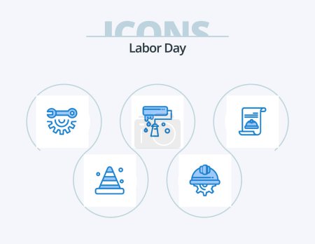 Illustration for Labor Day Blue Icon Pack 5 Icon Design. roller. brush. labor. paint brush. hand tools - Royalty Free Image