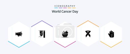 Illustration for World Cancer Day 25 Glyph icon pack including bowl. medicine. hospital. herbal. cancer - Royalty Free Image