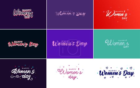 Téléchargez les illustrations : Set of Happy International Woman's Day signs and emblems vector design elements. signs. labels. badges collection - en licence libre de droit