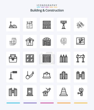 Ilustración de Creative Building And Construction 25 OutLine icon pack  Such As tool. building. door. screws. light - Imagen libre de derechos