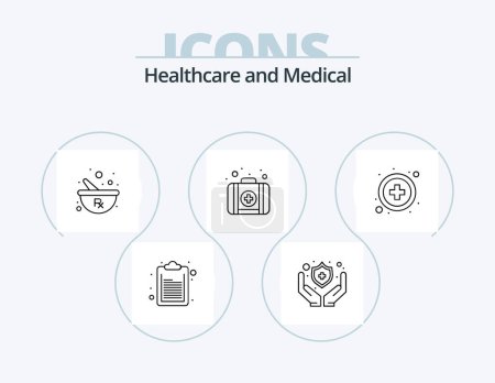 Téléchargez les illustrations : Medical Line Icon Pack 5 Icon Design. shield. medical. bowl. organ. human - en licence libre de droit