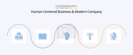 Ilustración de Human Centered Business And Modern Company Blue 5 Icon Pack Including screw. gear. time. setting. upload - Imagen libre de derechos