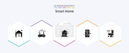 Illustration for Smart Home 25 Glyph icon pack including bathroom. view. eco house. wifi. mobile - Royalty Free Image