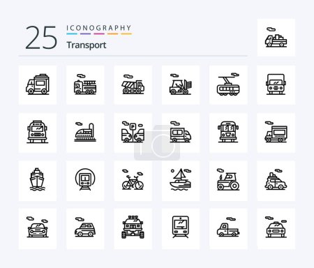 Illustration for Transport 25 Line icon pack including van. transport. outline. auto. train - Royalty Free Image