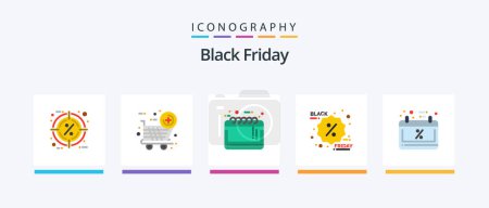 Téléchargez les illustrations : Black Friday Flat 5 Icon Pack Including black. label. calendar. discount. sale notice. Creative Icons Design - en licence libre de droit