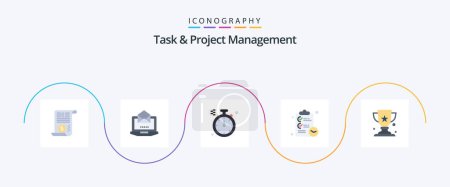 Téléchargez les illustrations : Task And Project Management Flat 5 Icon Pack Including winner. award. compass. time. clipboard - en licence libre de droit