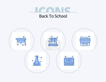 Illustration for Back To School Blue Icon Pack 5 Icon Design. student bag. bag. hat. education. lab - Royalty Free Image