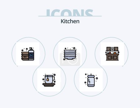 Ilustración de Kitchen Line Filled Icon Pack 5 Icon Design. coffee. tea. machine. pan. cooking - Imagen libre de derechos