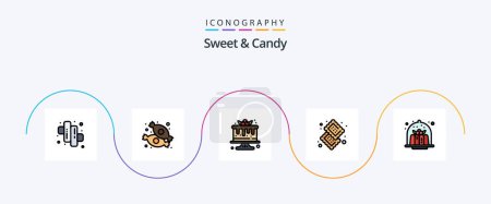 Téléchargez les illustrations : Sweet And Candy Line Filled Flat 5 Icon Pack Including cafe. sweet. dessert. food. cookie - en licence libre de droit