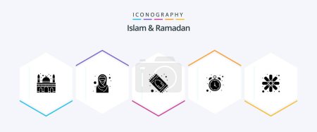 Téléchargez les illustrations : Islam And Ramadan 25 Glyph icon pack including islamic art. time. islam. ramadan. fasting - en licence libre de droit
