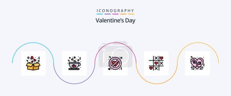 Téléchargez les illustrations : Valentines Day Line Filled Flat 5 Icon Pack Including heart. valentine. adultery. love. game - en licence libre de droit