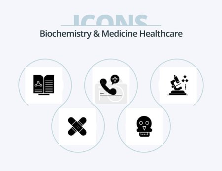 Téléchargez les illustrations : Biochemistry And Medicine Healthcare Glyph Icon Pack 5 Icon Design. hospital. phone. medical. mobile. report - en licence libre de droit