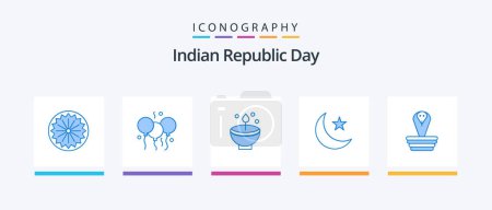 Téléchargez les illustrations : Indian Republic Day Blue 5 Icon Pack Including star. moon. celebrate. light. festival. Creative Icons Design - en licence libre de droit