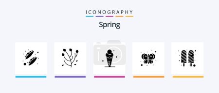 Téléchargez les illustrations : Spring Glyph 5 Icon Pack Including food. bug. ice cream. fly. animal. Creative Icons Design - en licence libre de droit