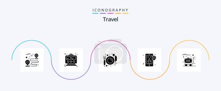 Téléchargez les illustrations : Travel Glyph 5 Icon Pack Including navigation. location. transportation. gps. plate - en licence libre de droit