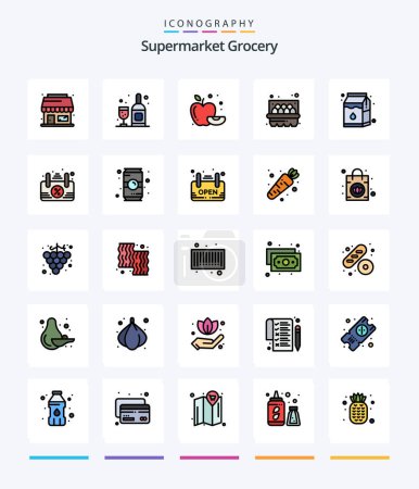 Téléchargez les illustrations : Creative Grocery 25 Line FIlled icon pack  Such As open. board. fruit. pak. milk - en licence libre de droit