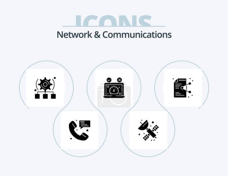 Téléchargez les illustrations : Network And Communications Glyph Icon Pack 5 Icon Design. website. performance. science. dashboard. server - en licence libre de droit