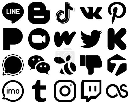 Illustration for 20 Innovative Black Glyph Social Media Icons such as twitter. wattpad. vk and video icons. Unique and high-definition - Royalty Free Image