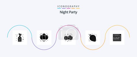 Illustration for Night Party Glyph 5 Icon Pack Including music. mixer. projector. night. strawberry - Royalty Free Image