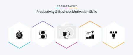 Illustration for Productivity And Business Motivation Skills 25 Glyph icon pack including trophy cup. prize. sandclock. achievements. note - Royalty Free Image