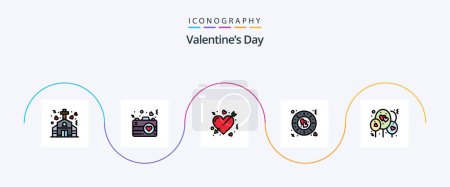 Téléchargez les illustrations : Valentines Day Line Filled Flat 5 Icon Pack Including balloon. plate. arrow. love. marriage - en licence libre de droit