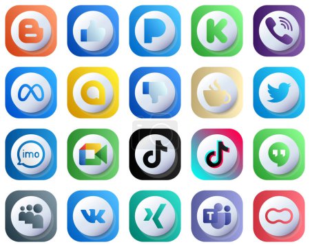 Illustration for Cute 3D Gradient Social Media Icons Pack 20 icons such as caffeine. rakuten. facebook and google allo icons. Fully Editable and Customizable - Royalty Free Image