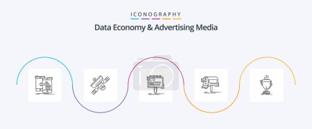 Téléchargez les illustrations : Data Economy And Advertising Media Line 5 Icon Pack Including marketing. campaigns. satellite. promo. advertising - en licence libre de droit