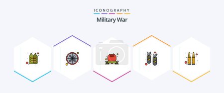 Illustration for Military War 25 FilledLine icon pack including gun. war. army. rocket. missles - Royalty Free Image