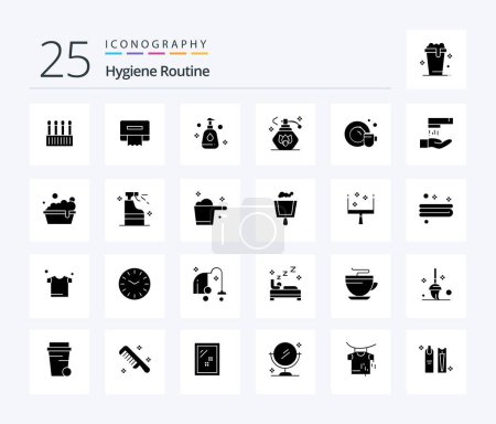 Ilustración de Hygiene Routine 25 Solid Glyph icon pack including cleaning. cleaning. spray. wash. cleaning - Imagen libre de derechos