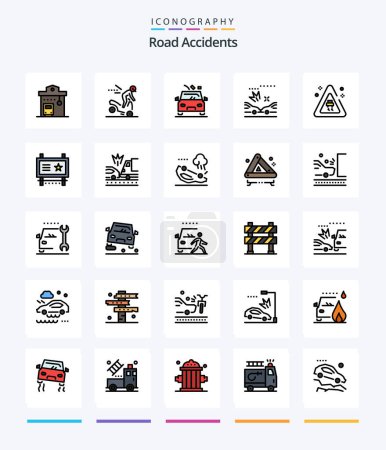 Téléchargez les illustrations : Creative Road Accidents 25 Line FIlled icon pack  Such As road. accidents. road. crash. road - en licence libre de droit